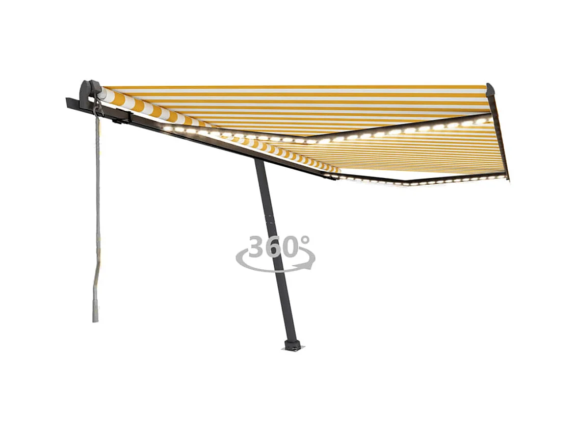 Auvent automatique capteur de vent LED 450x350cm Jaune et blanc
