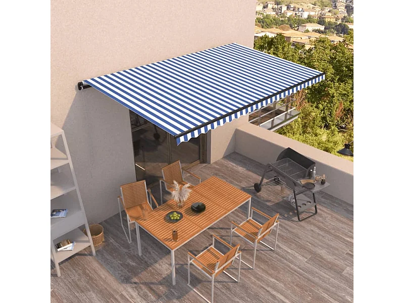 Auvent rétractable automatique 500x350 Bleu et blanc