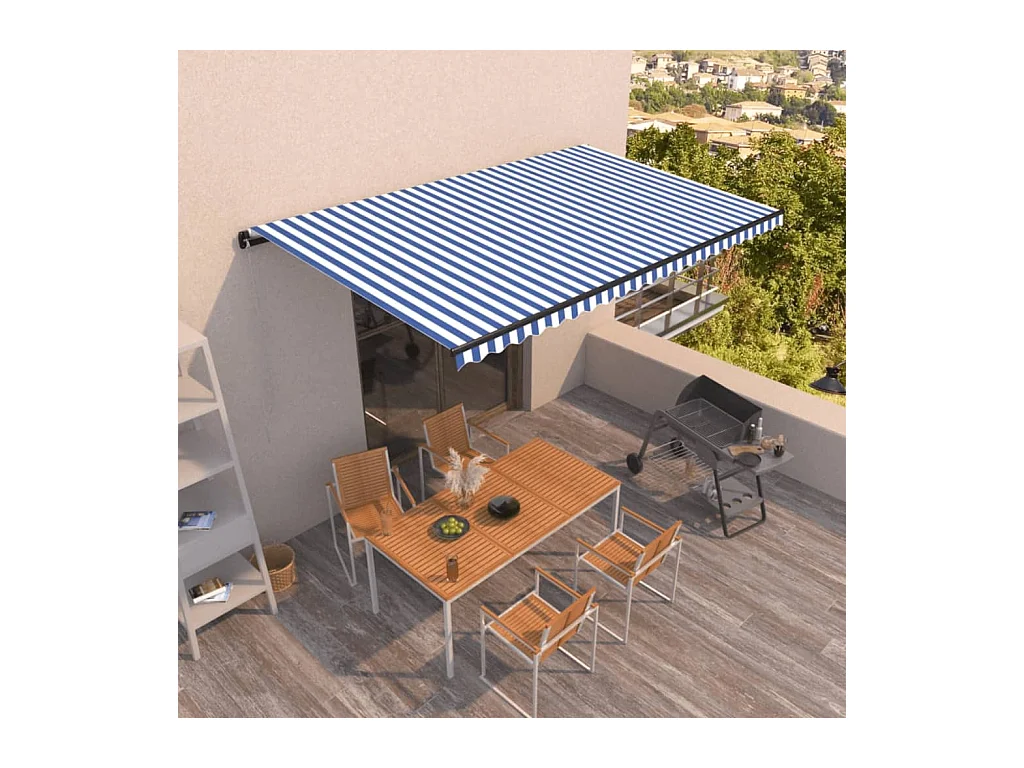 Auvent rétractable automatique 500x350 Bleu et blanc