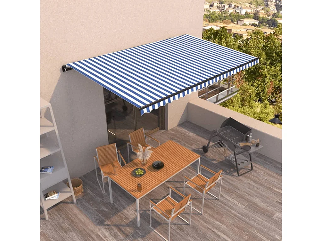 Auvent rétractable automatique 500x350 Bleu et blanc