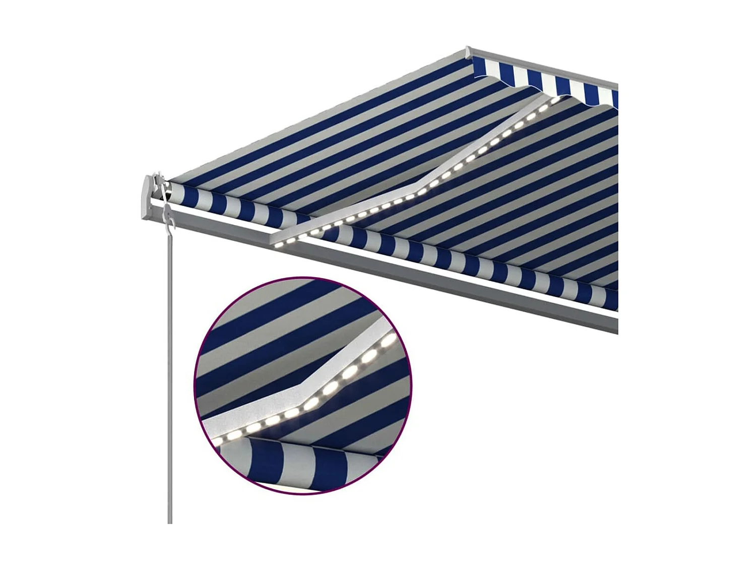 Auvent automatique capteur de vent/LED 6x3 Bleu et blanc