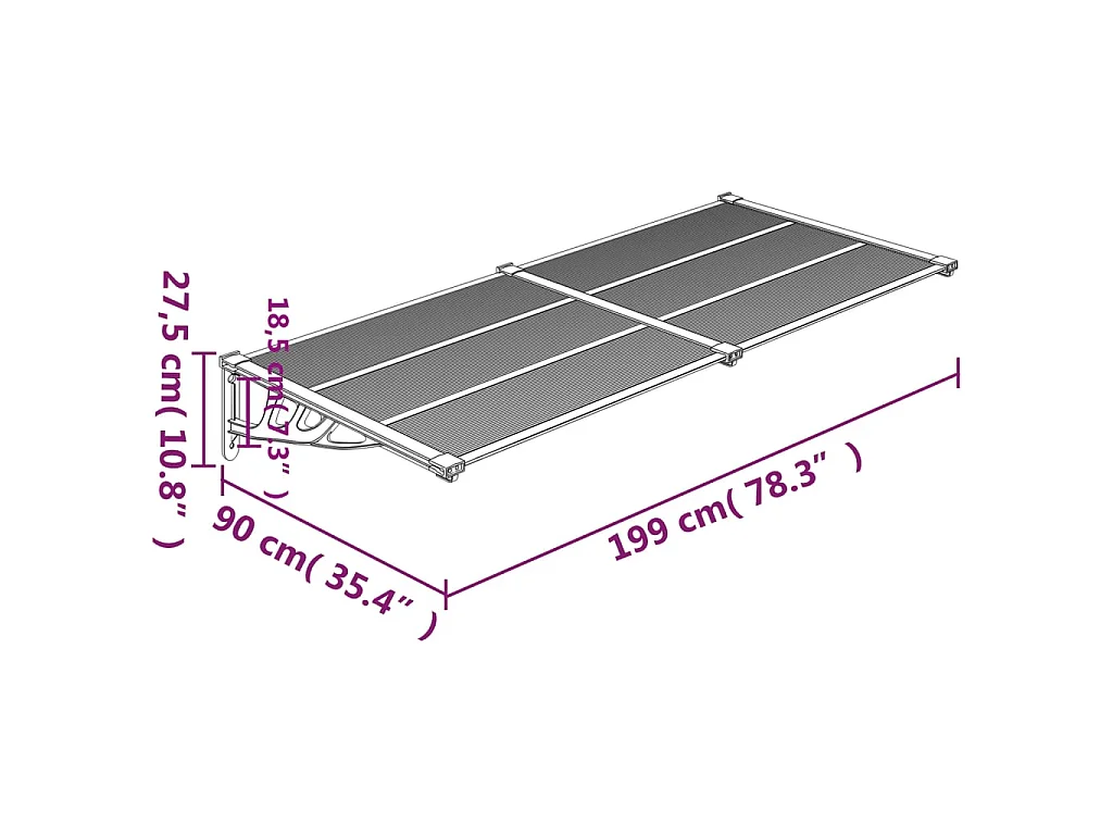 Türvordach Schwarz 199x90 Polycarbonat