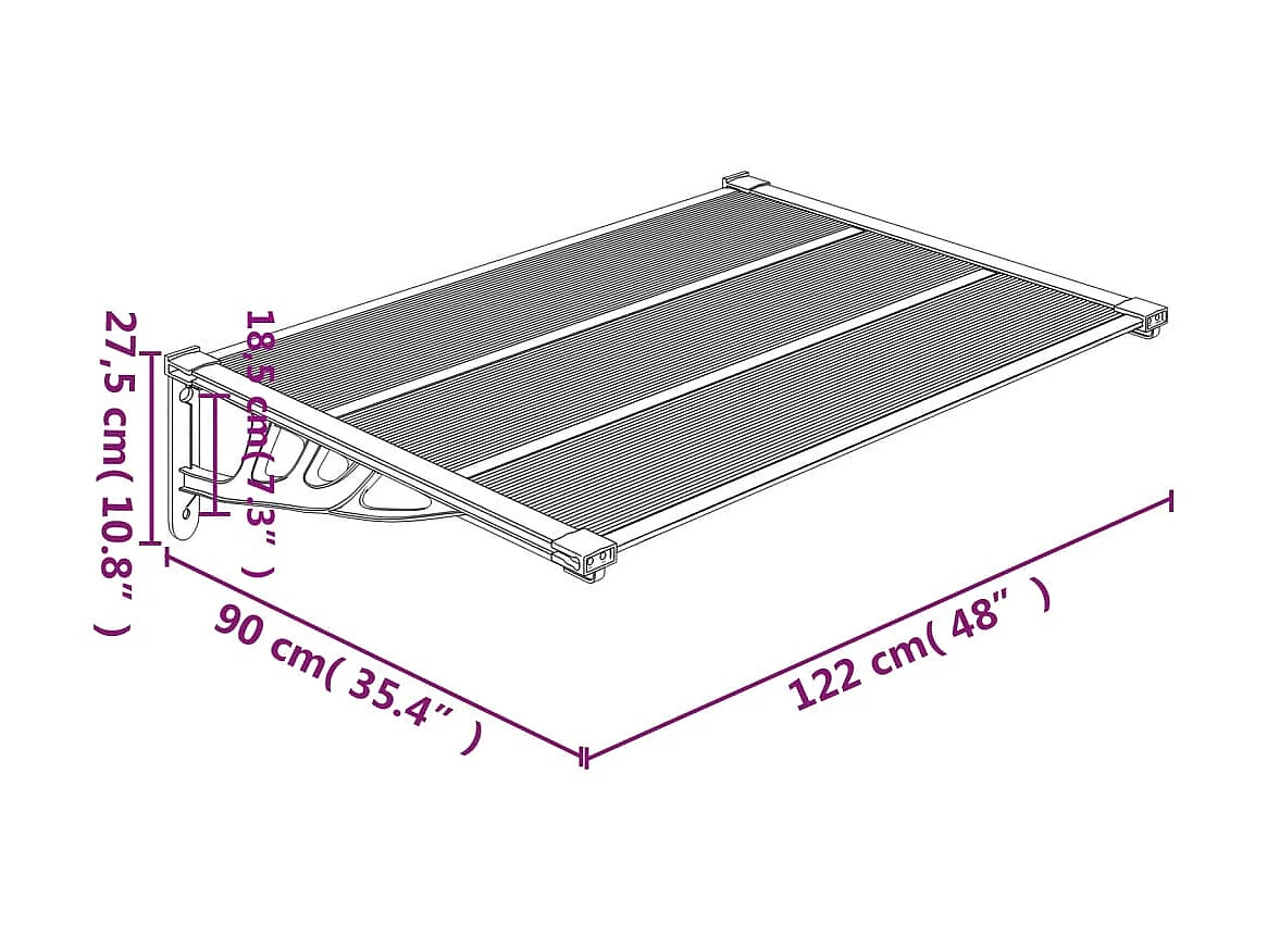 Auvent de porte Gris et transparent 122x90 Polycarbonate