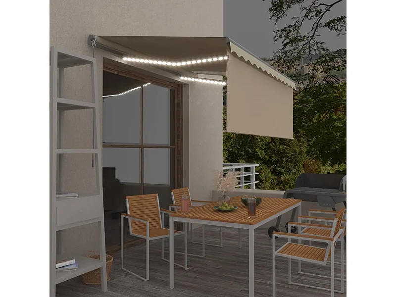 Auvent rétractableanuel avec store et LED 3,5x2,5 Crème