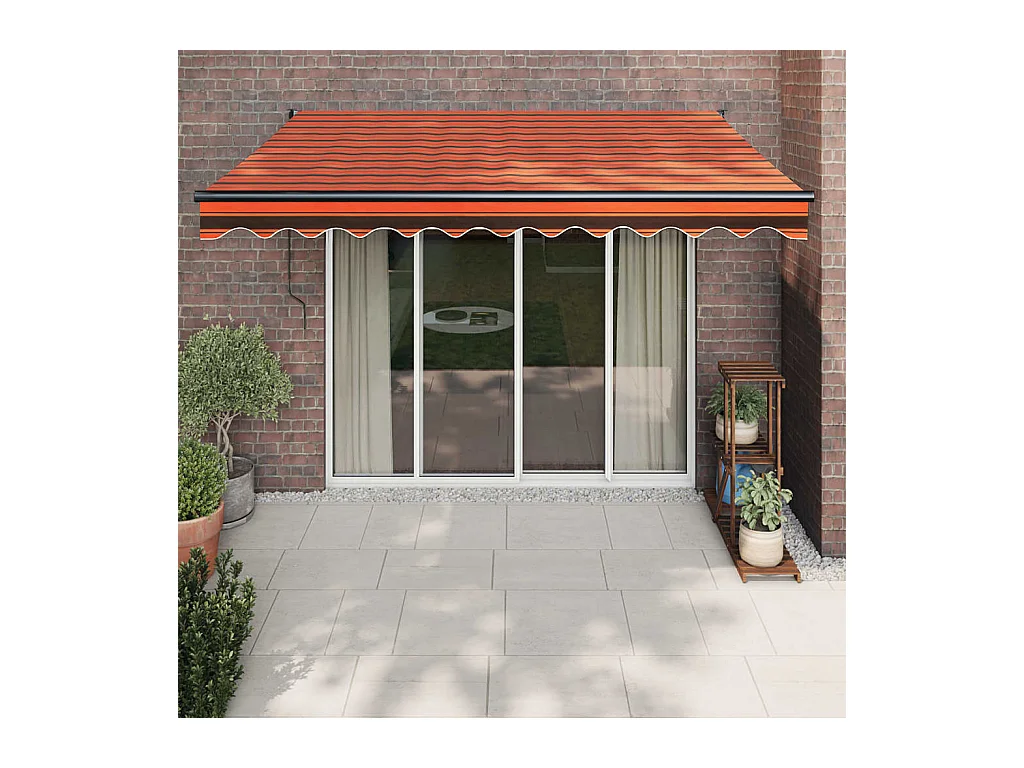 Auvent rétractable orange etarron 3x2,5 tissu et aluminium