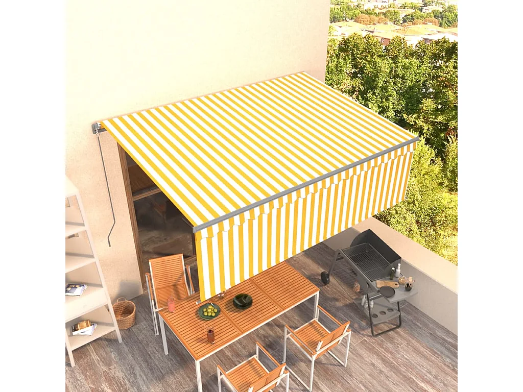 Auventanuel rétractable avec store 4x3 Jaune et blanc