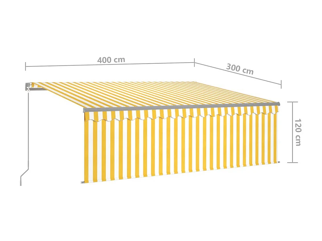 Einziehbare Markise mit 4x3-Rollo in Gelb und Weiß