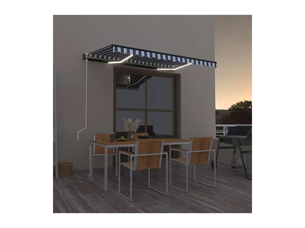 Auvent automatique capteur de vent/LED 400x300 Bleu et blanc