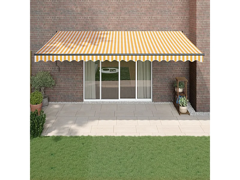Auvent rétractable automatique jaune et blanc 5x3