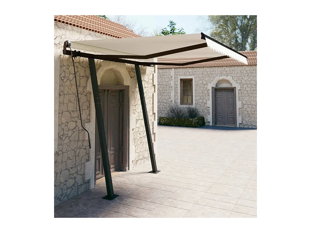Auvent rétractable automatique et poteaux 3x2,5 Crème