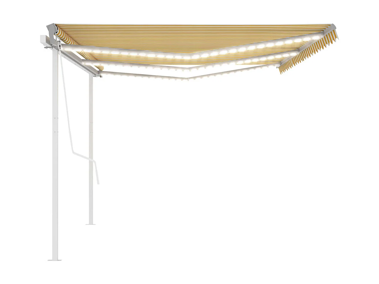 Auvent automatique capteur de vent et LED 6x3,5m Jaune et blanc