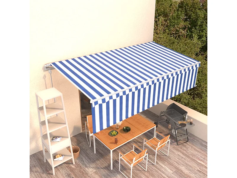 Toldo retráctil automático con persiana 6x3 Azul y blanco