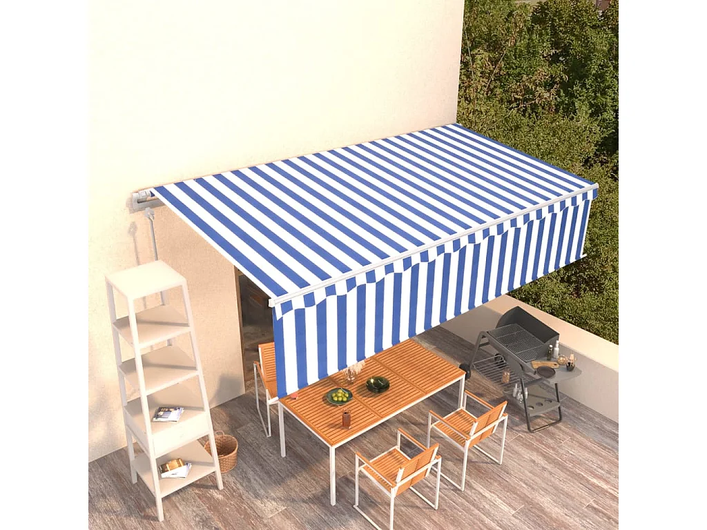 Toldo retráctil automático con persiana 6x3 Azul y blanco