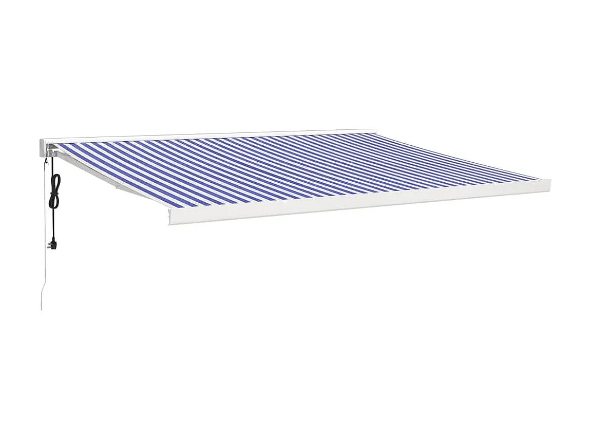 Auvent rétractable bleu et blanc 4x3 tissu et aluminium
