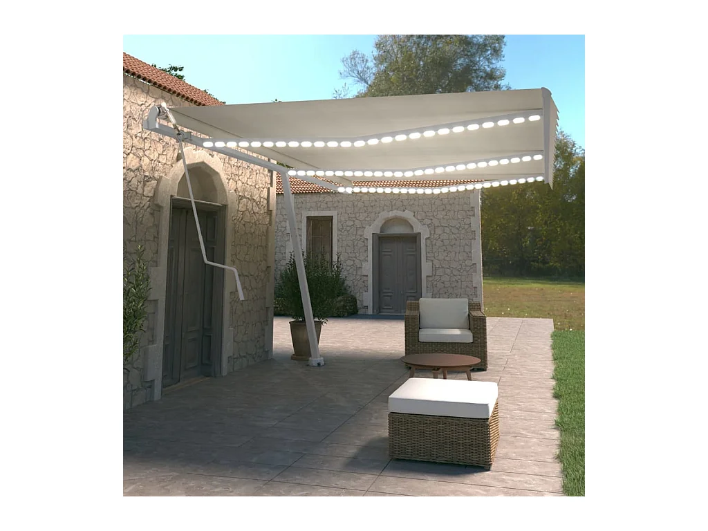 Auvent automatique avec capteur de vent et LED 600x350 Crème