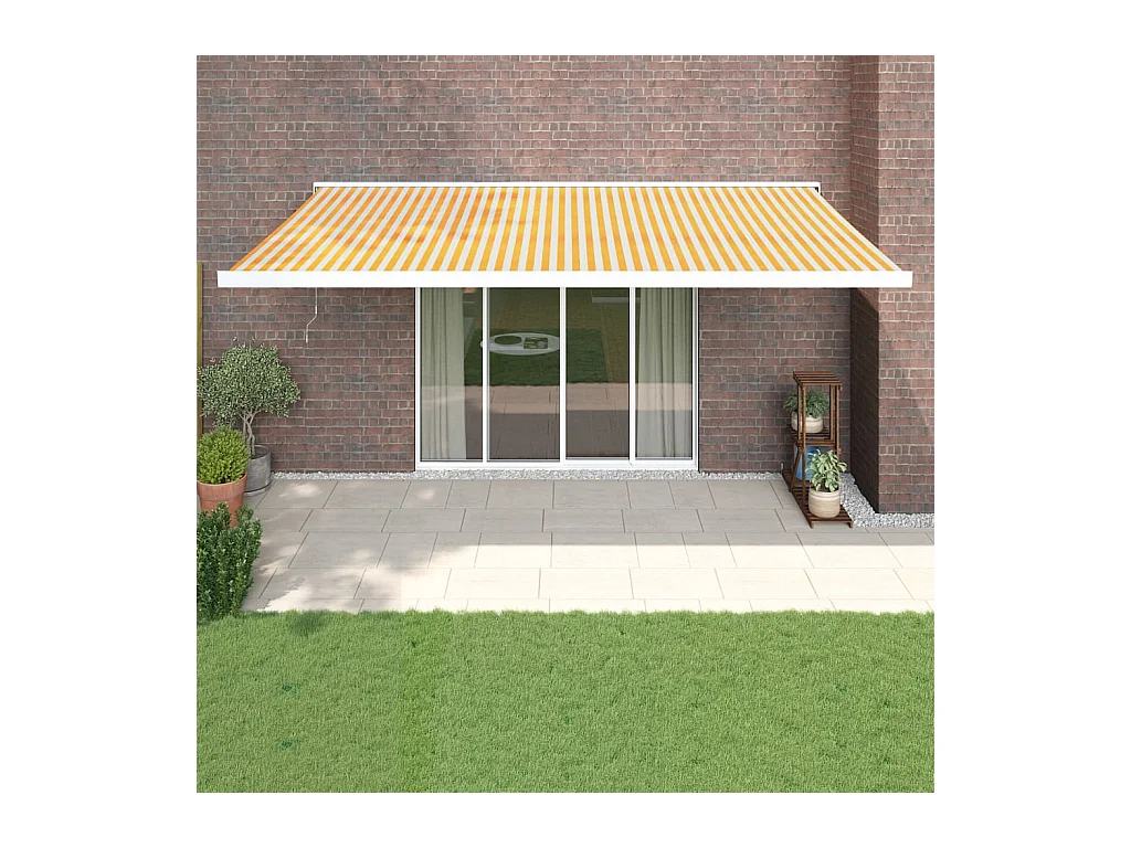 Auvent rétractable jaune et blanc 5x3 tissu et aluminium