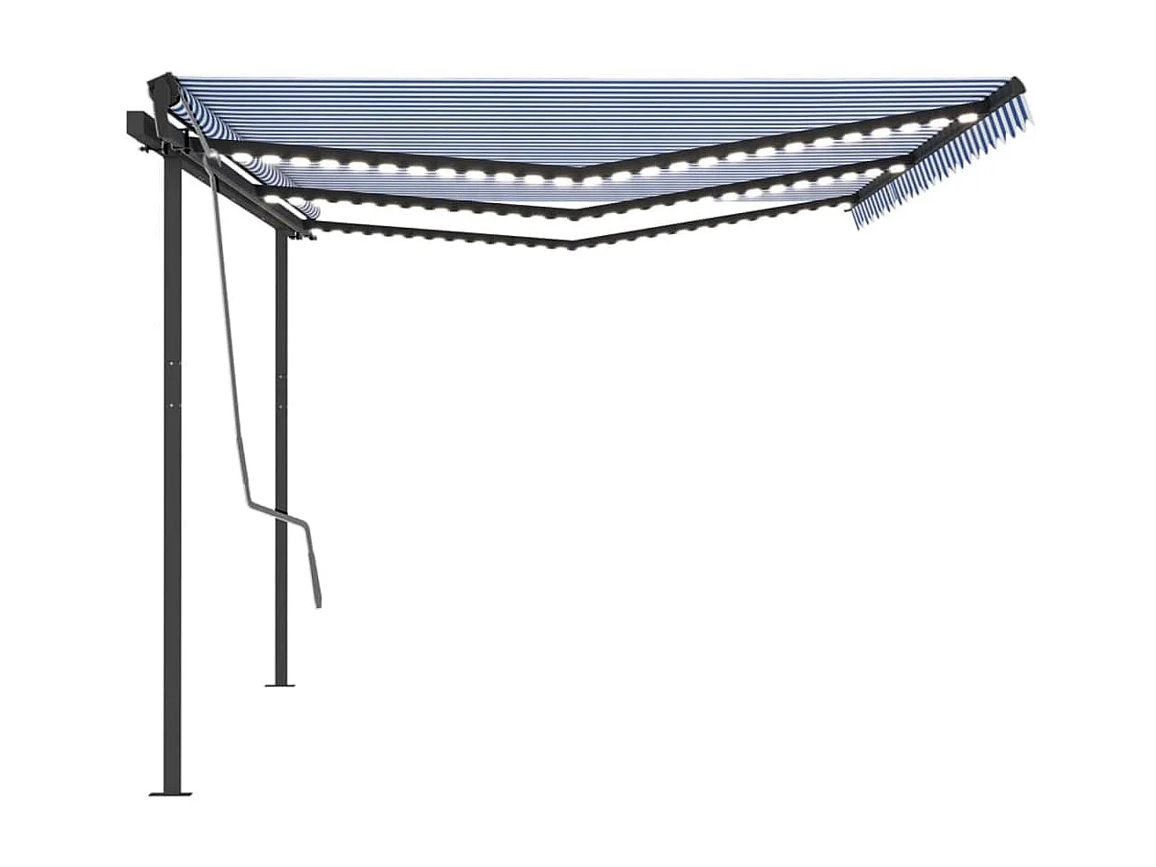 Auvent automatique capteur de vent et LED 6x3,5 Bleu et blanc