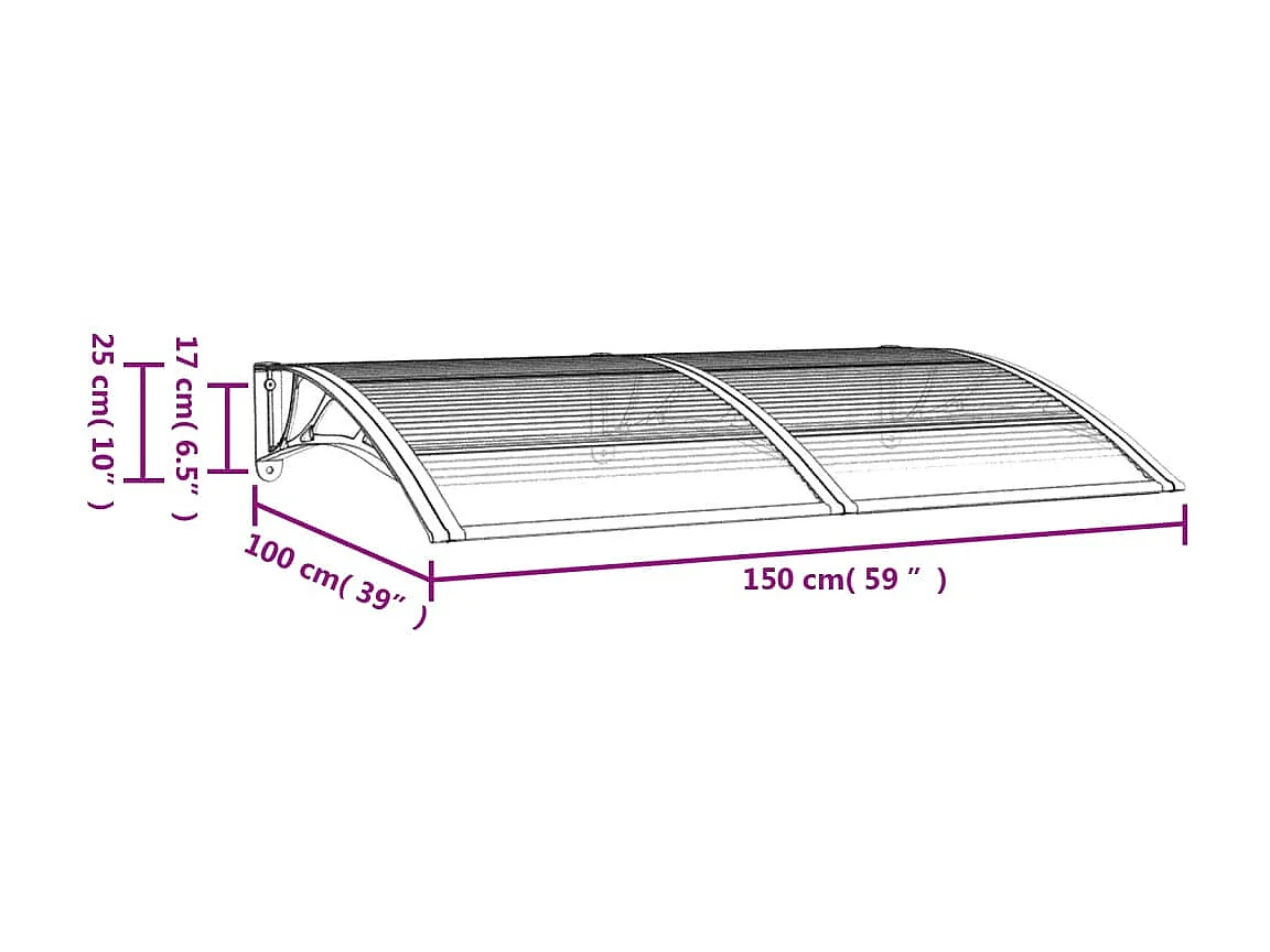 Auvent de porte Noir 150x100 Polycarbonate