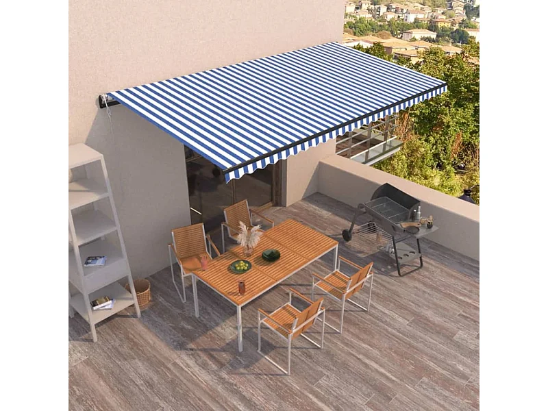 Auvent rétractable automatique 600x350 Bleu et blanc