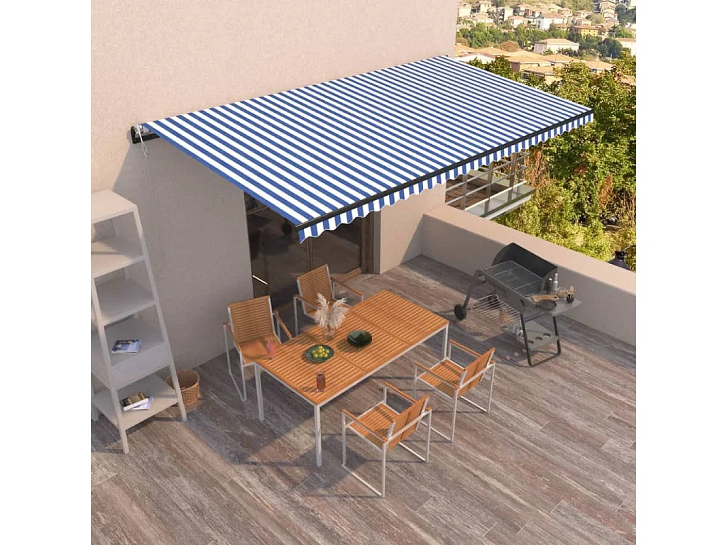 Auvent rétractable automatique 600x350 Bleu et blanc