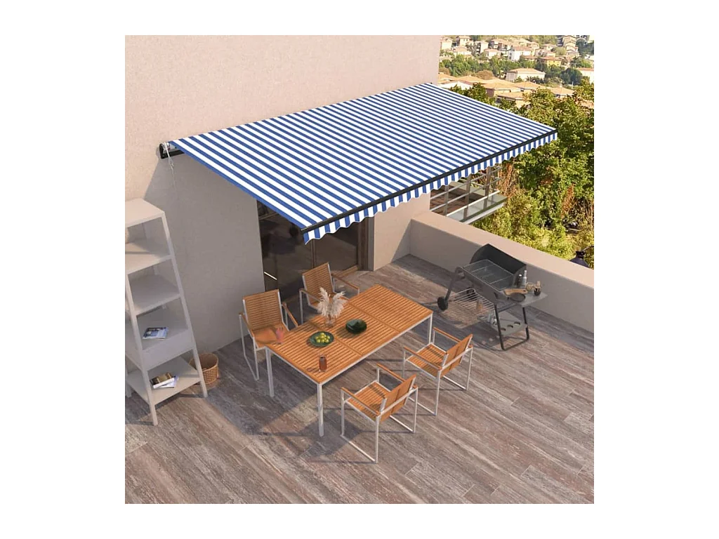 Auvent rétractable automatique 600x350 Bleu et blanc