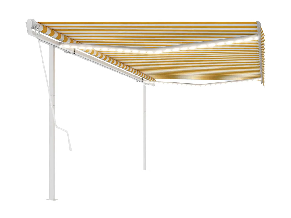 Auvent automatique capteur de vent et LED 5x3,5m Jaune et blanc