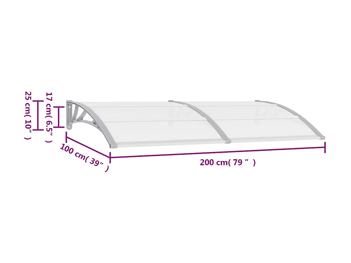 Auvent de porte Gris 200 x 100 PC