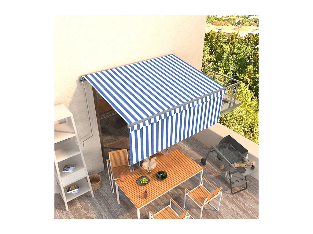 Auvent rétractable automatique avec store 3x2,5 Bleu et blanc