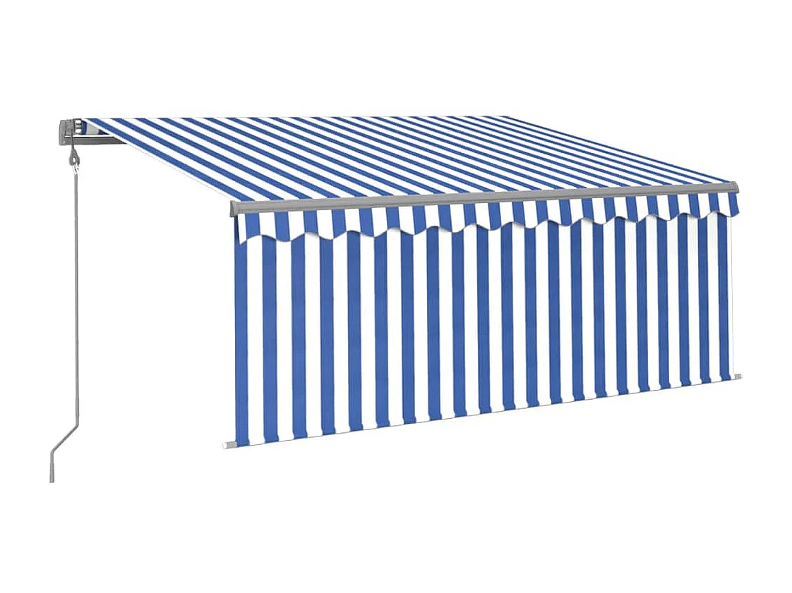 Automatisch uitschuifbaar zonnescherm met rolgordijn 3x2,5 Blauw en wit