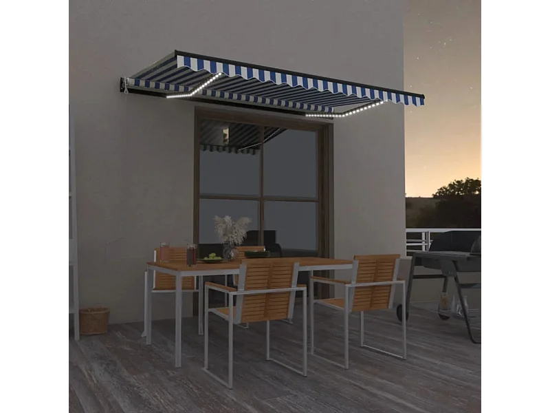 Auvent automatique capteur de vent/LED 400x350 Bleu et blanc