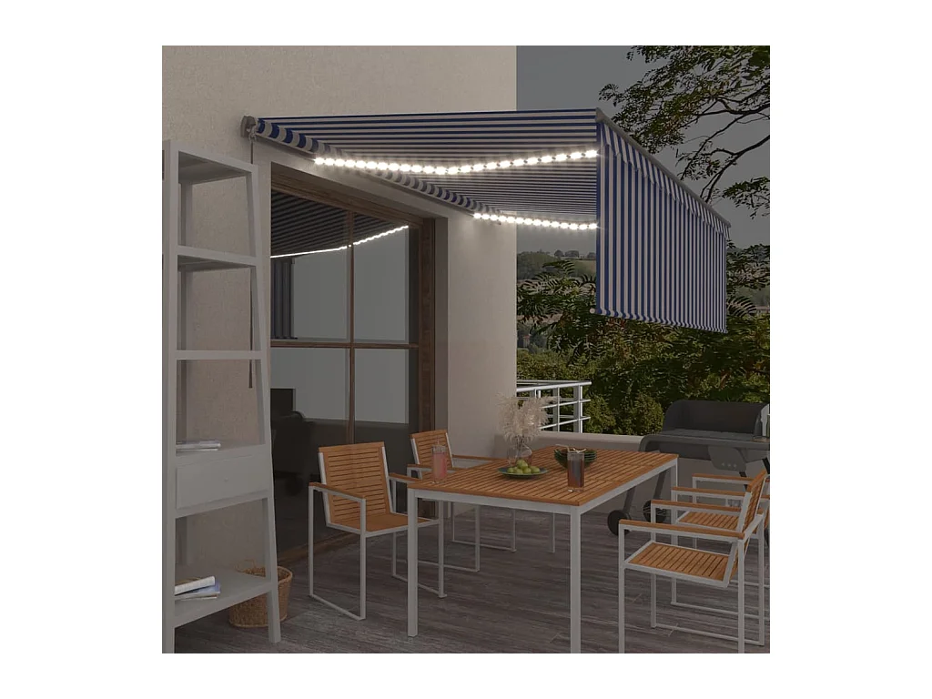 Auventanuel rétractable avec store et LED 4,5x3 Bleu blanc