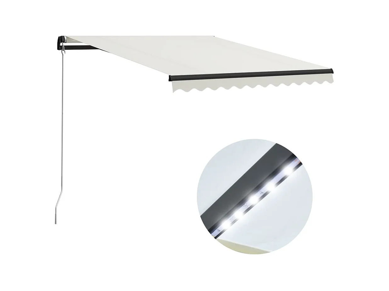 Uitschuifbaar zonnescherm met LED 300x250 Crème