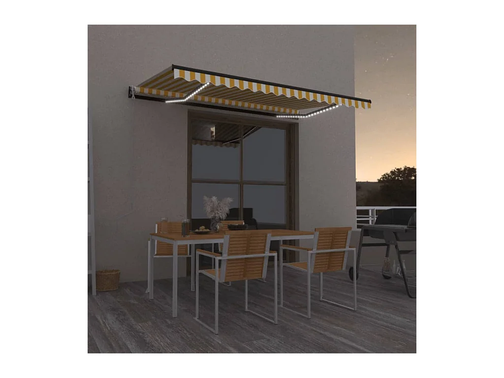 Auvent automatique capteur de vent LED 450x350cm Jaune et blanc
