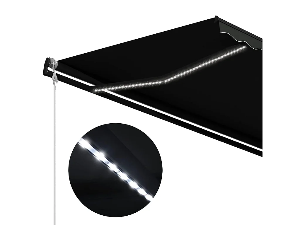 Auvent rétractable capteur de vent et LED 600x300cm Anthracite