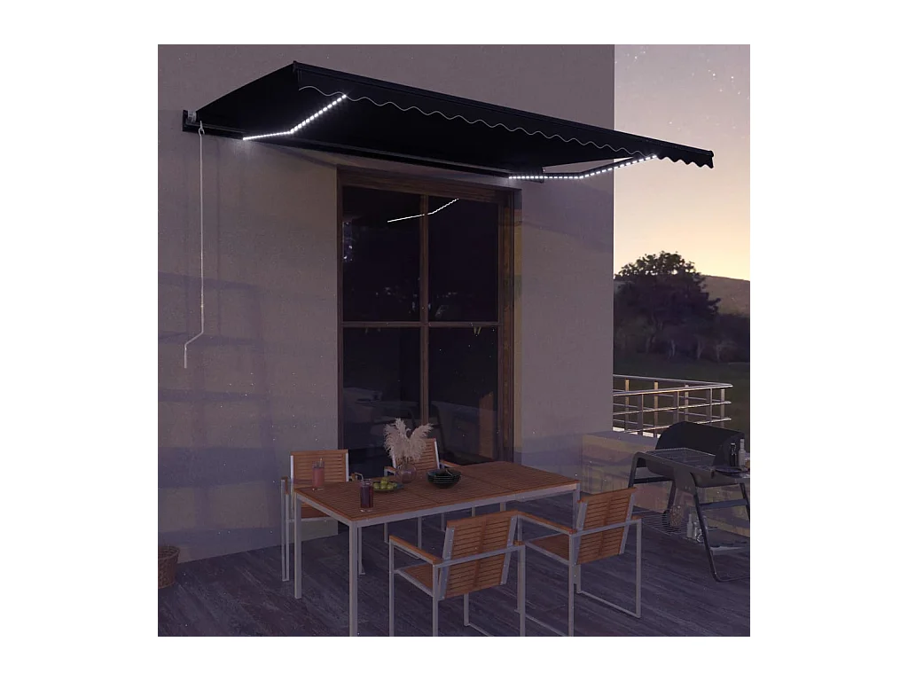 Uitschuifbaar zonnescherm windsensor en LED 600x300cm Antraciet