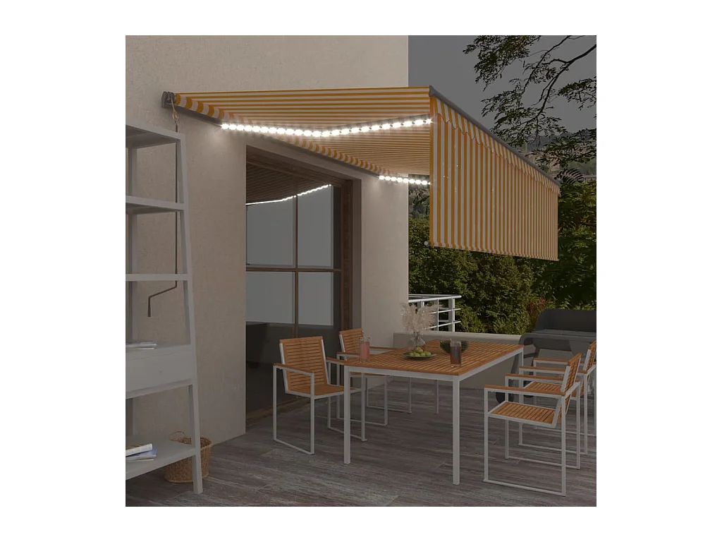 Auvent automatique store capteur de vent/LED 5x3 Jaune/blanc
