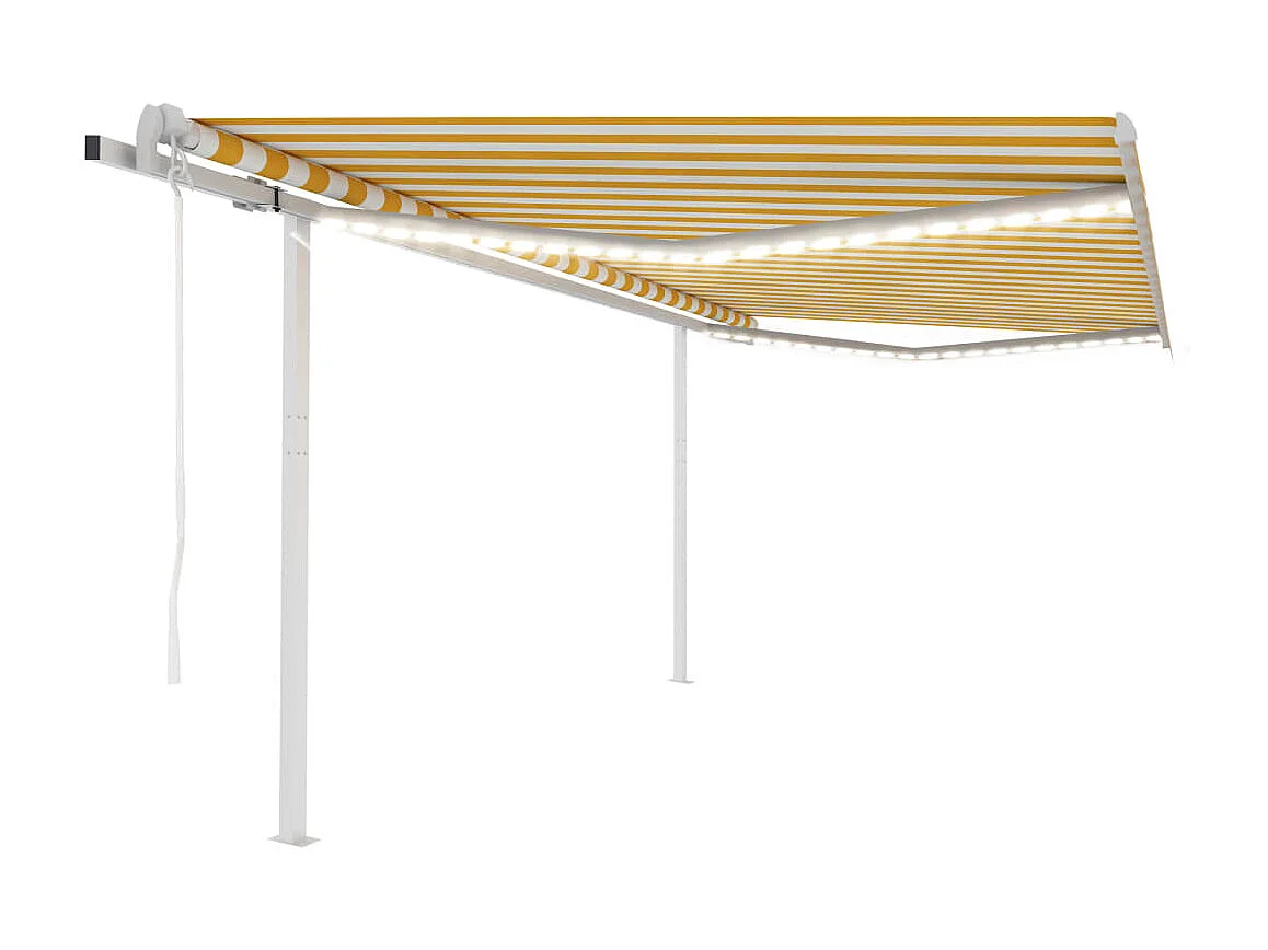 Auvent automatique capteur de vent et LED 4,5x3m Jaune et blanc
