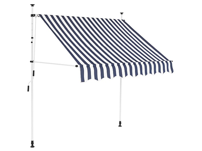 Tenda Da Sole | Tendalino Parasole Retrattile Blu E Bianca 4,5x3 M Tessuto E Alluminio CFW62610 - Foto 8