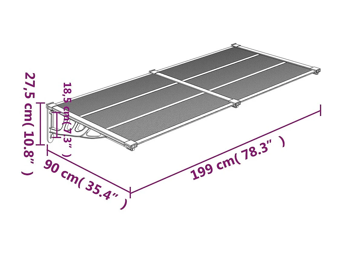 Auvent de porte Gris et transparent 199x90 Polycarbonate