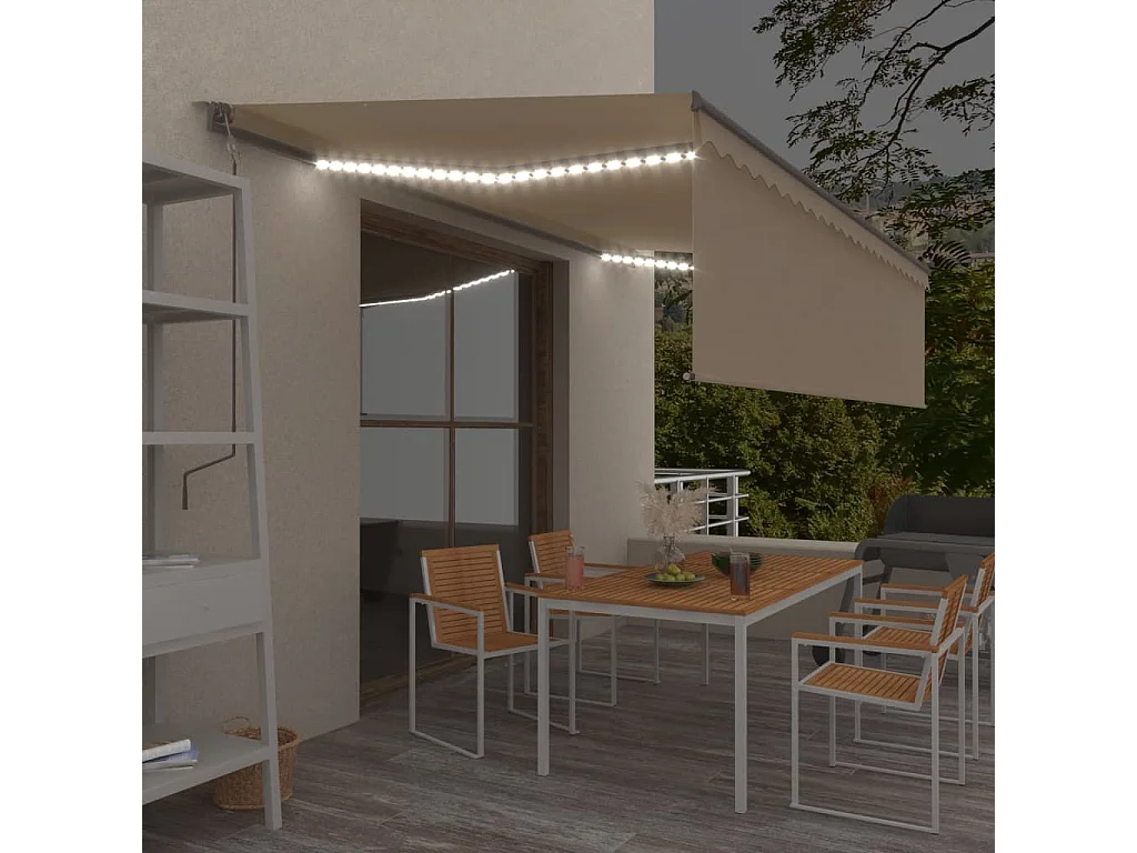 Auvent automatique store capteur de vent et LED 5x3 Crème