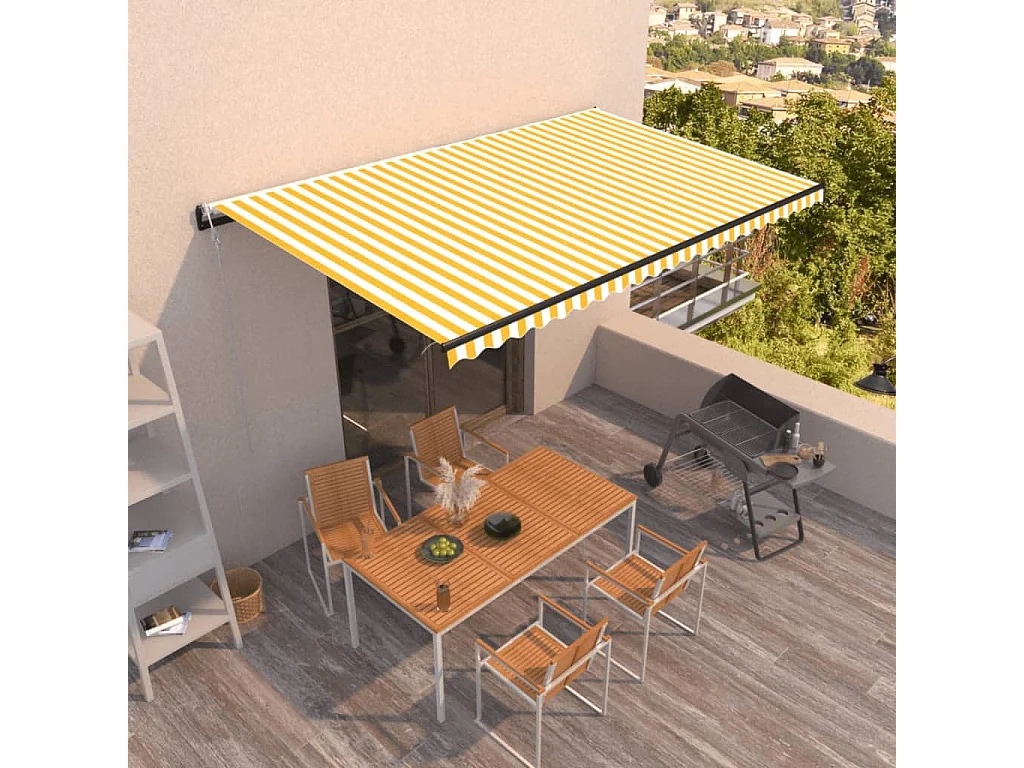 Toldo retráctil automático 500x350 Amarillo y blanco