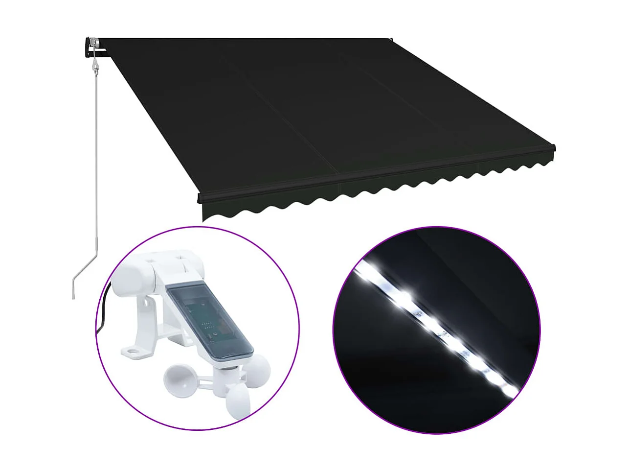 Sensor de vento para toldo retrátil e LED 400x300cm Antracite
