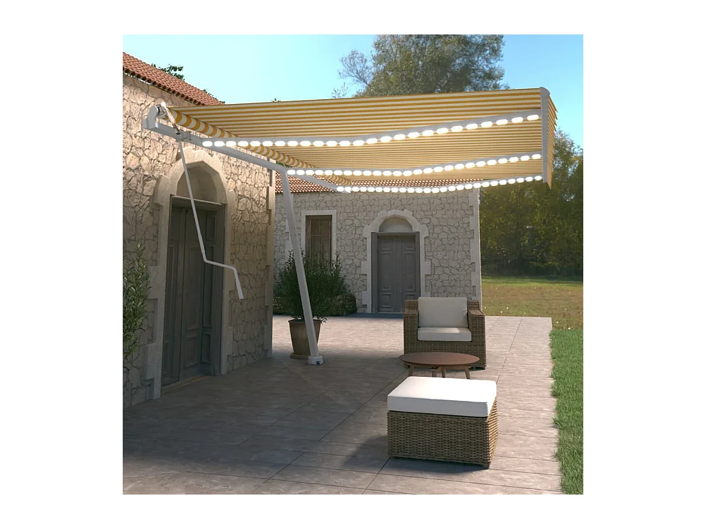 Auvent automatique capteur de vent LED 600x350cm Jaune et blanc