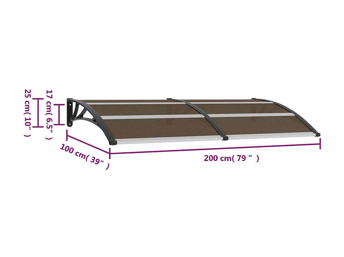 Auvent de porte Noir 200x100 PC