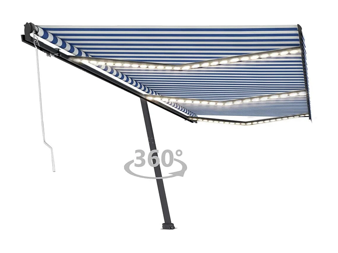 Toldo automático sensor viento/LED 600x300 Azul y blanco