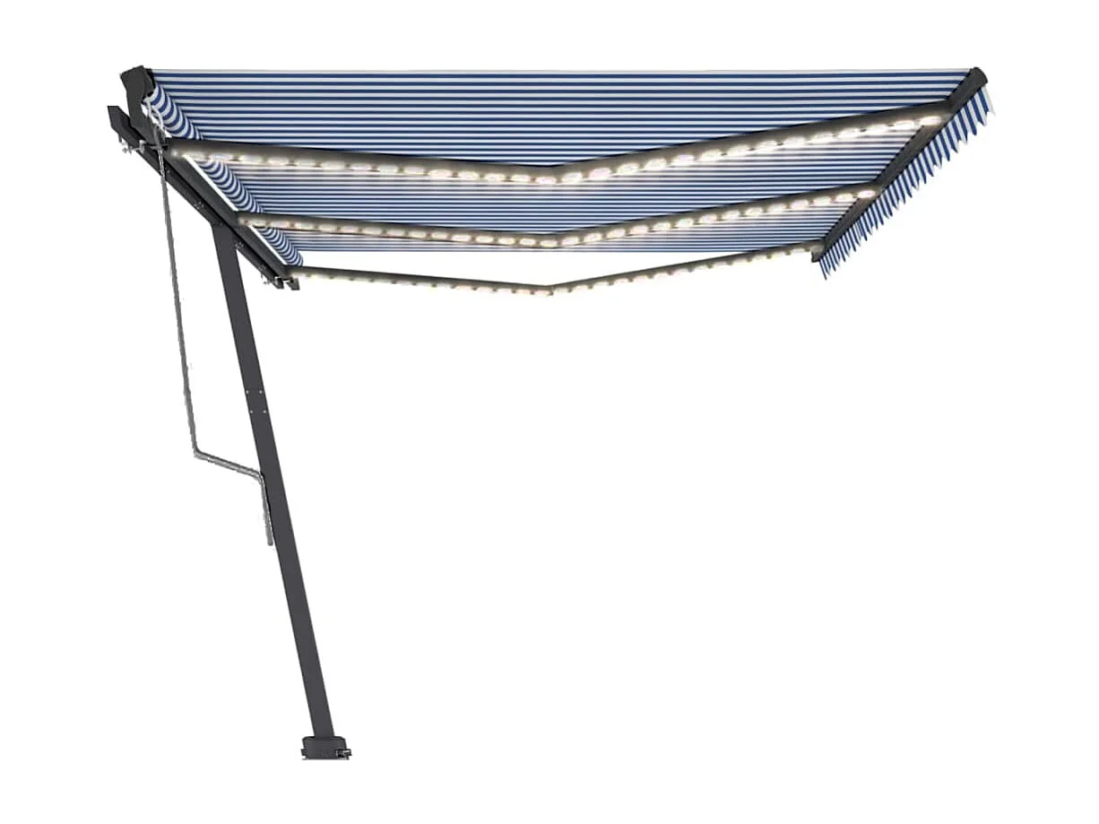 Toldo automático sensor viento/LED 600x300 Azul y blanco