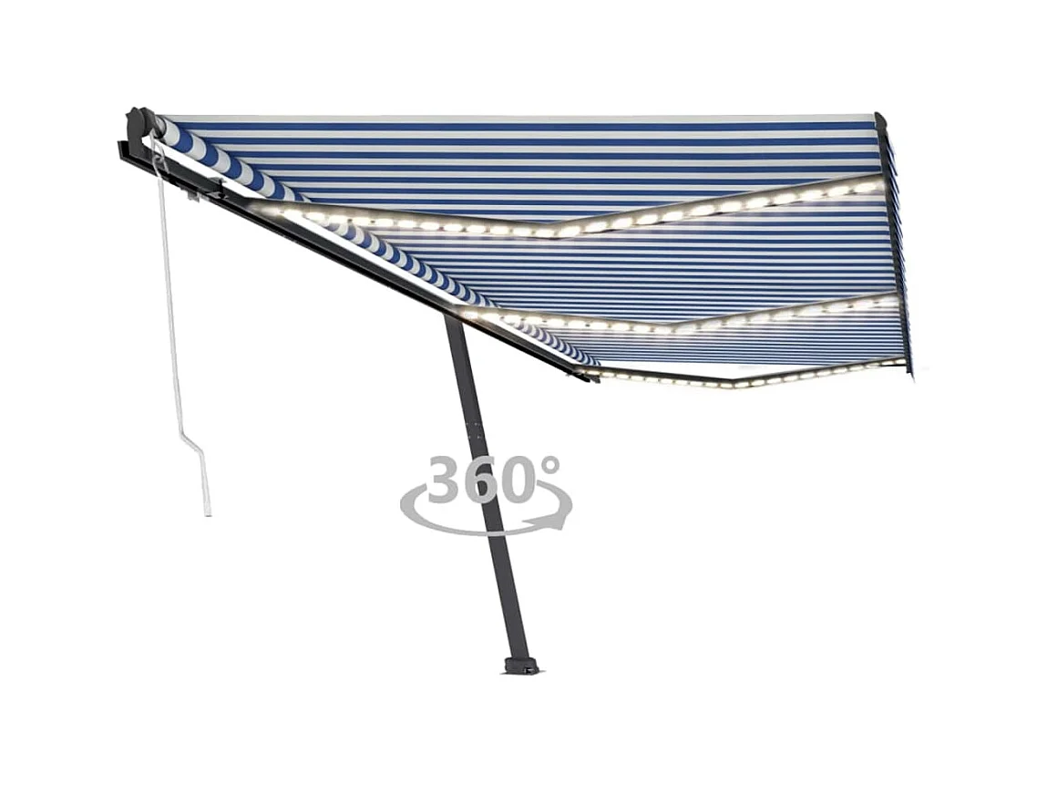 Auvent automatique capteur de vent/LED 600x300 Bleu et blanc