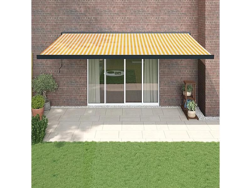 Auvent rétractable jaune et blanc 5x3 tissu et aluminium