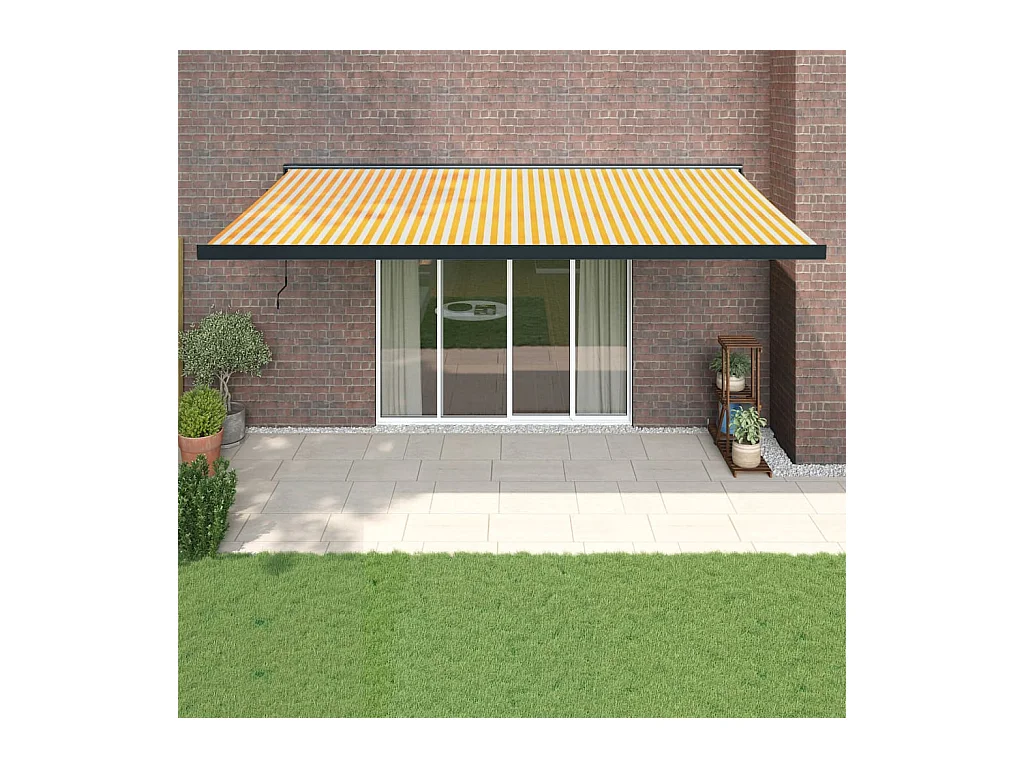 Auvent rétractable jaune et blanc 5x3 tissu et aluminium