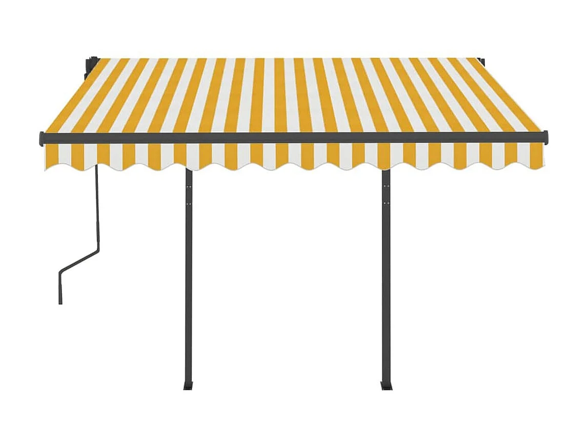 Toldo retráctil automático y postes 3x2,5m Amarillo y blanco